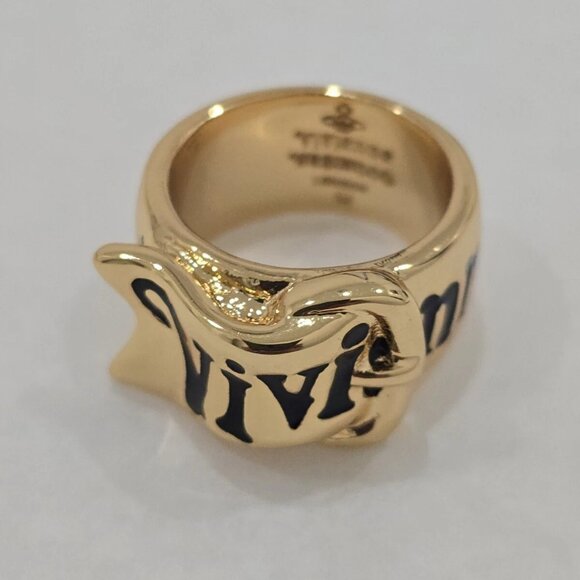 Vivienne Westwood Gold Belt Enamel Lettering Band Ring Size 6 - Picture 1 of 15